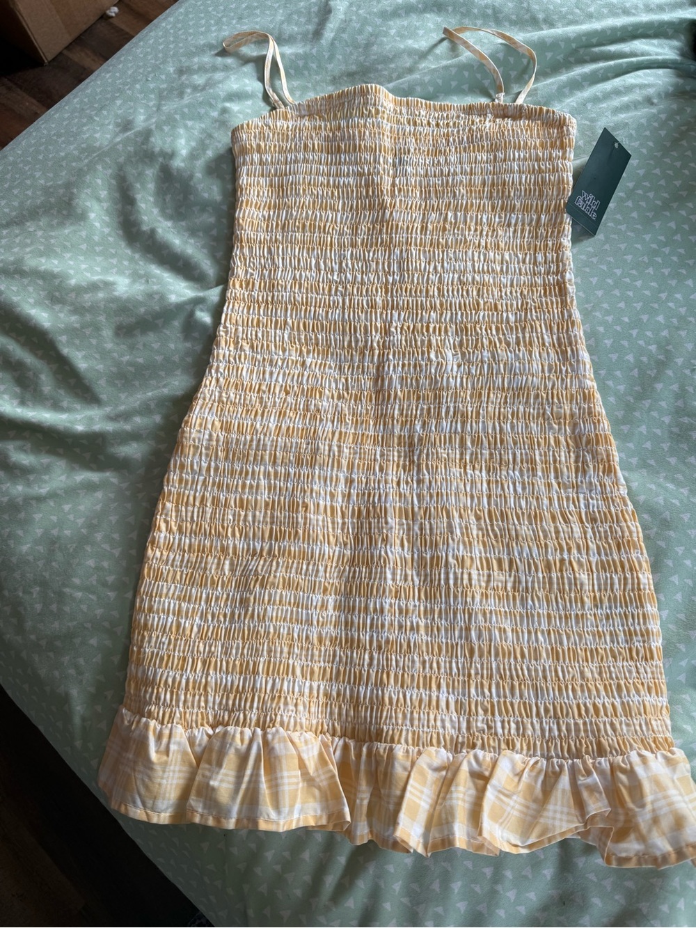wild fable Yellow Gingham Smocked Mini Dress with Ruffle Hem